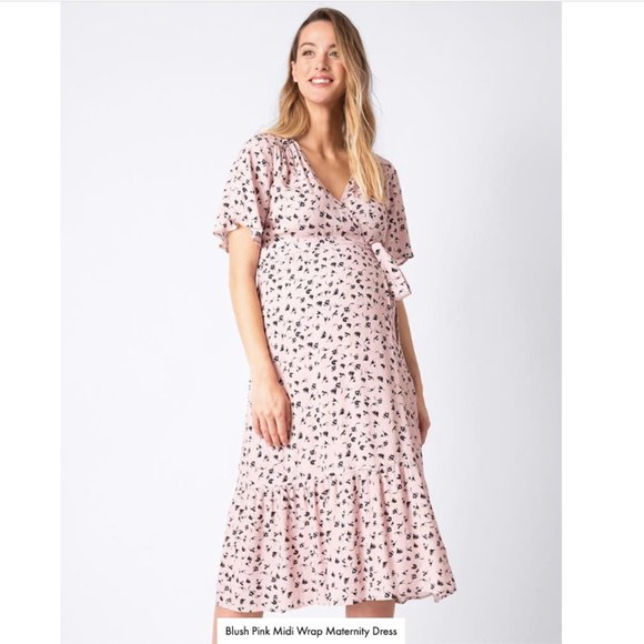Seraphine Blush Pink Midi Wrap Maternity Dress - Picture 1 of 4